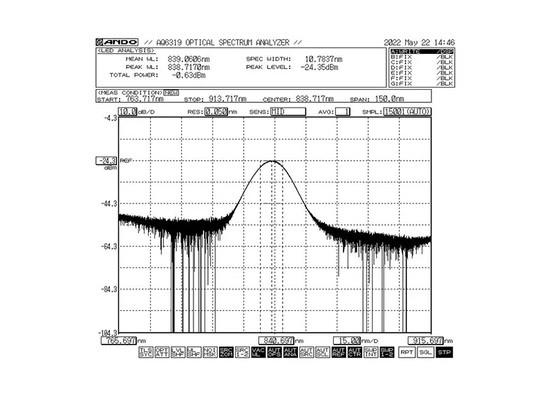 840nm 5mW 10nm banda zabalera SLED banda zabaleko argi-iturriaren modulua